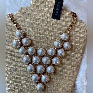 Guess Faux Pearls‎ Bib Statement Necklace New w/ Tags